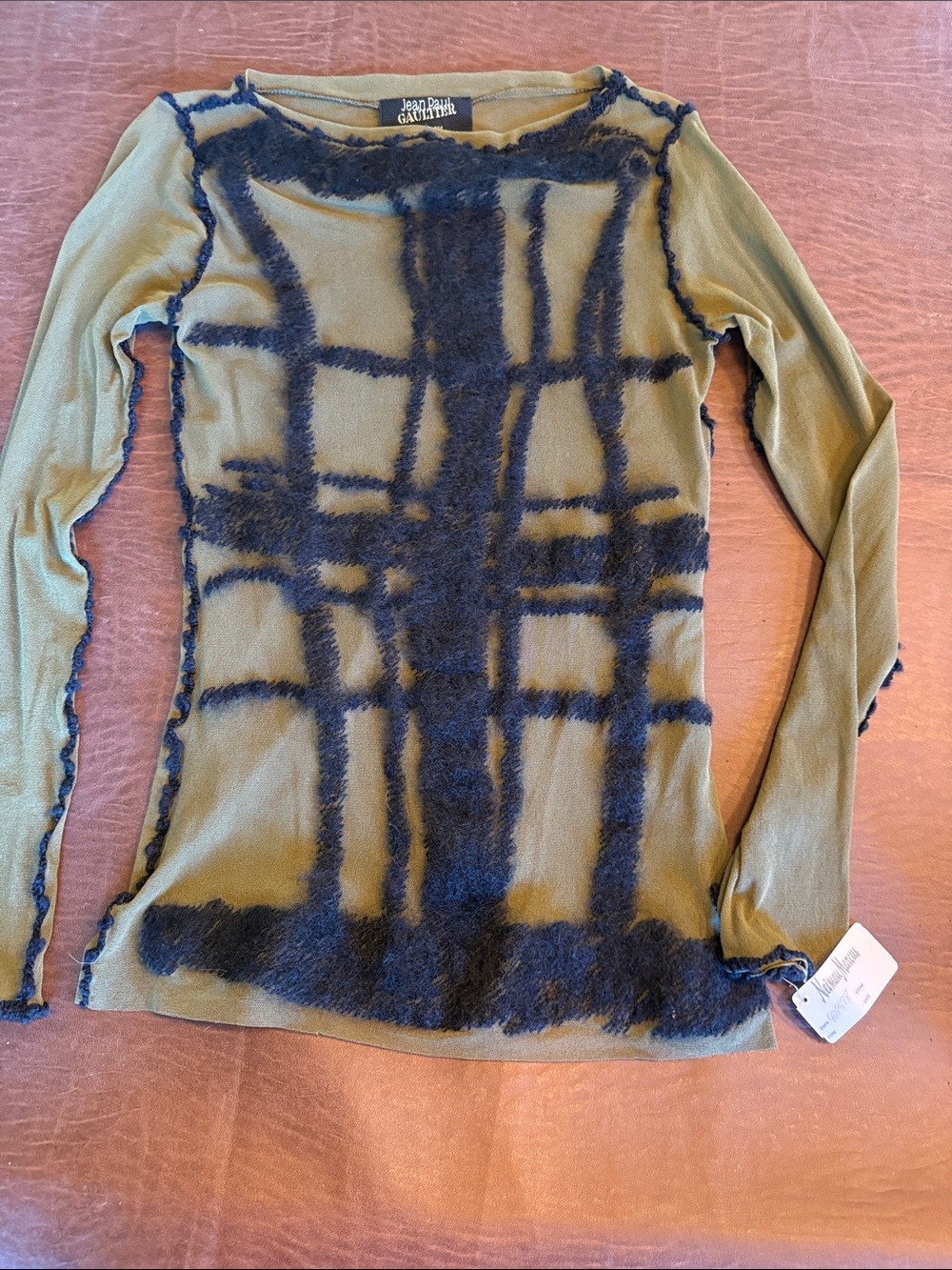 Jean Paul Gaultier Olive & Black Fuzzy sheer Long Sleeve Top